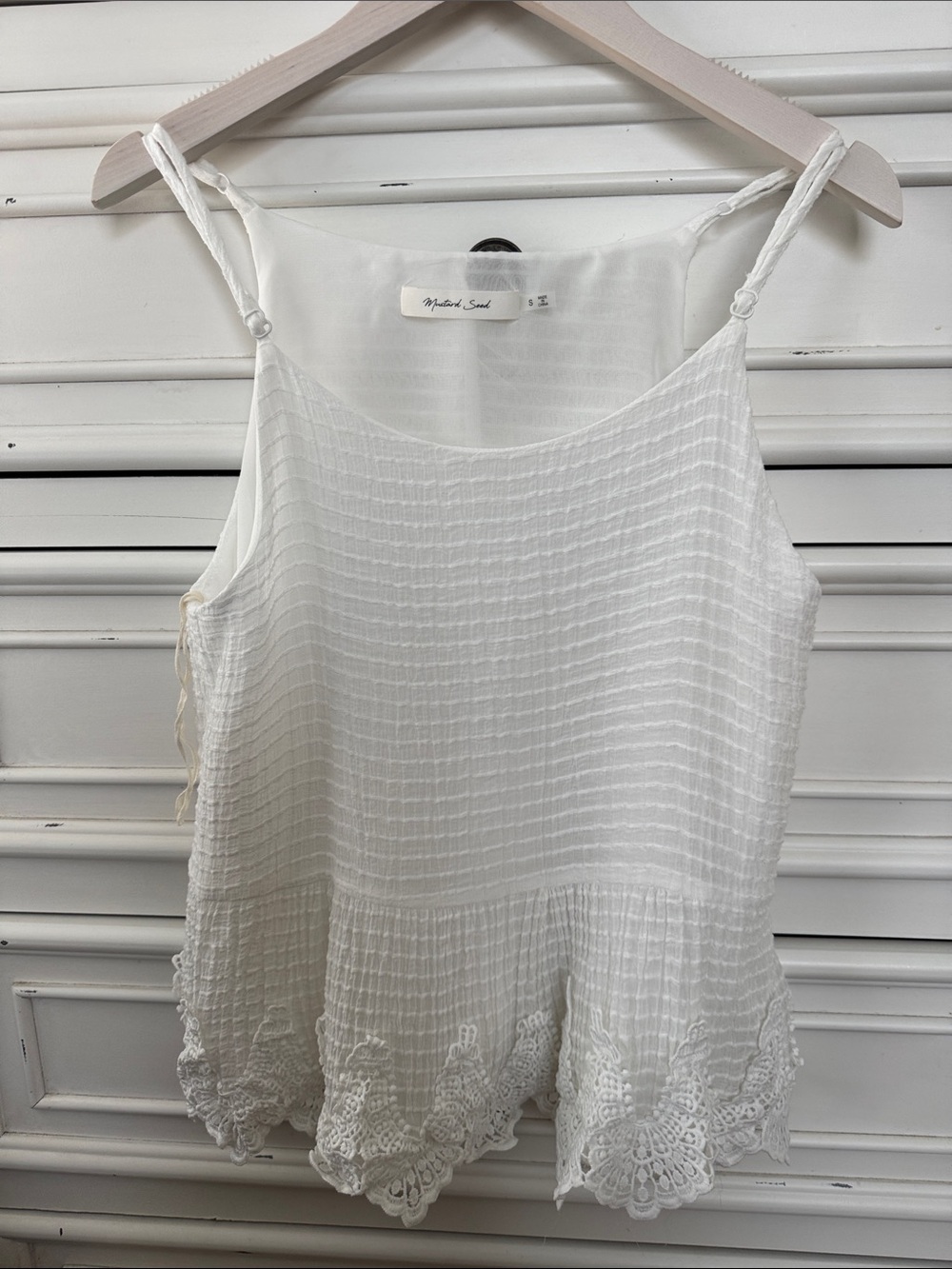 Mustard Seed White Lace-Trim Tank